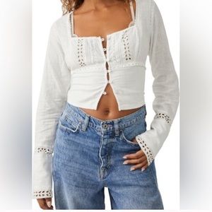 Free People Joi Eyelet Crop Blouse